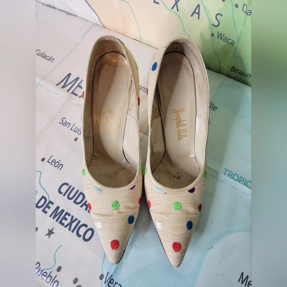 Vintage 1950s Heels Shoes Pumps Hemphill Wells  Polka Dot Women's  Size 6.5 - Picture 2 of 7